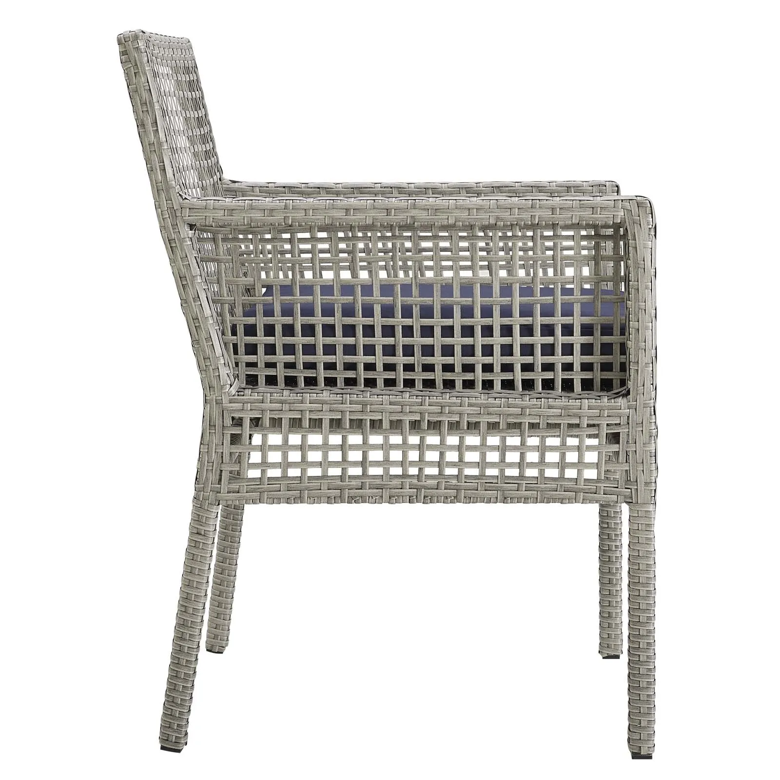 Aura Outdoor Patio Wicker Rattan Dining Armchair Gray Navy EEI-2920-GRY-NAV