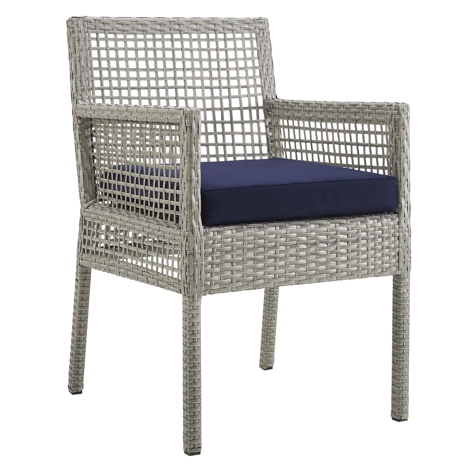 Aura Outdoor Patio Wicker Rattan Dining Armchair Gray Navy EEI-2920-GRY-NAV