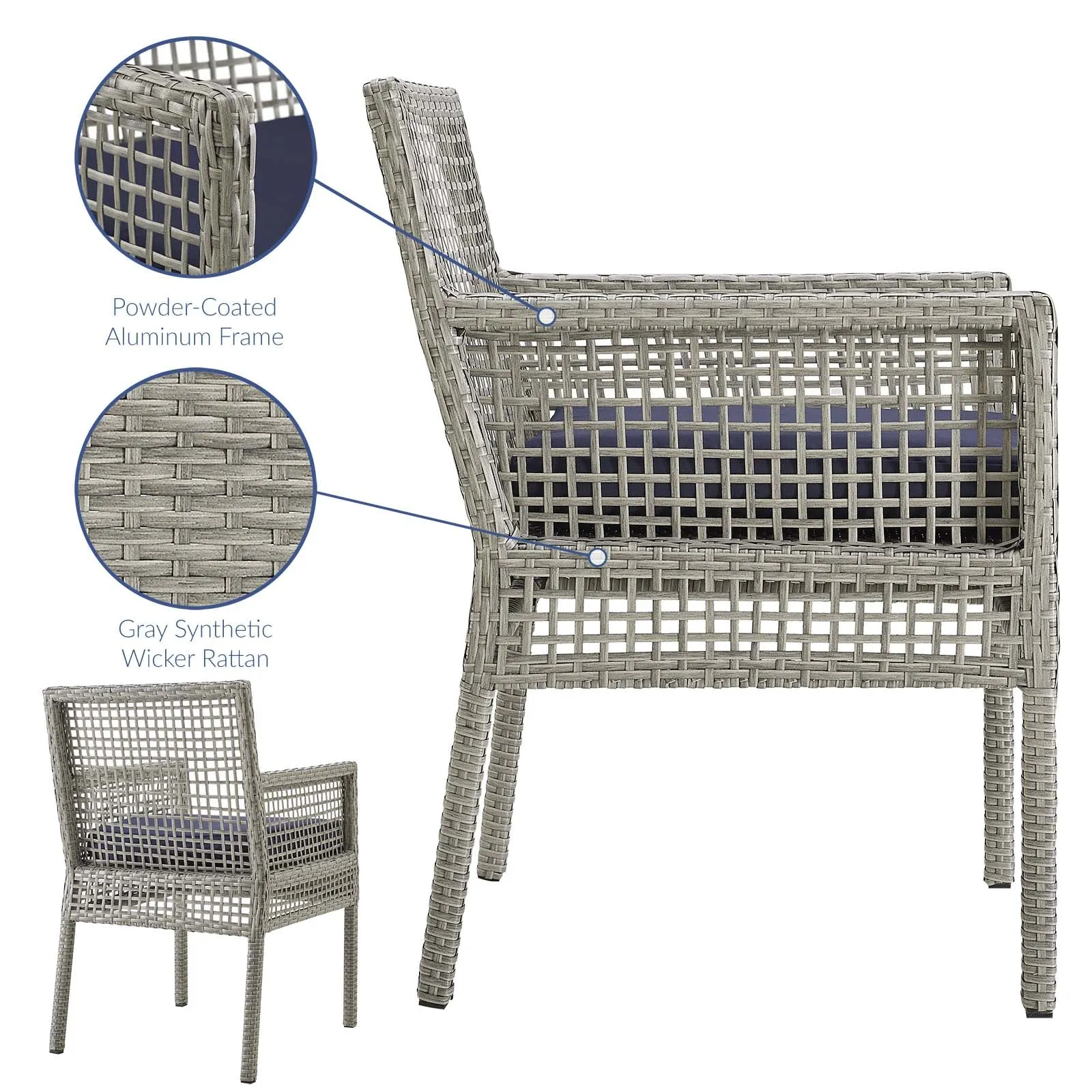 Aura Outdoor Patio Wicker Rattan Dining Armchair Gray Navy EEI-2920-GRY-NAV