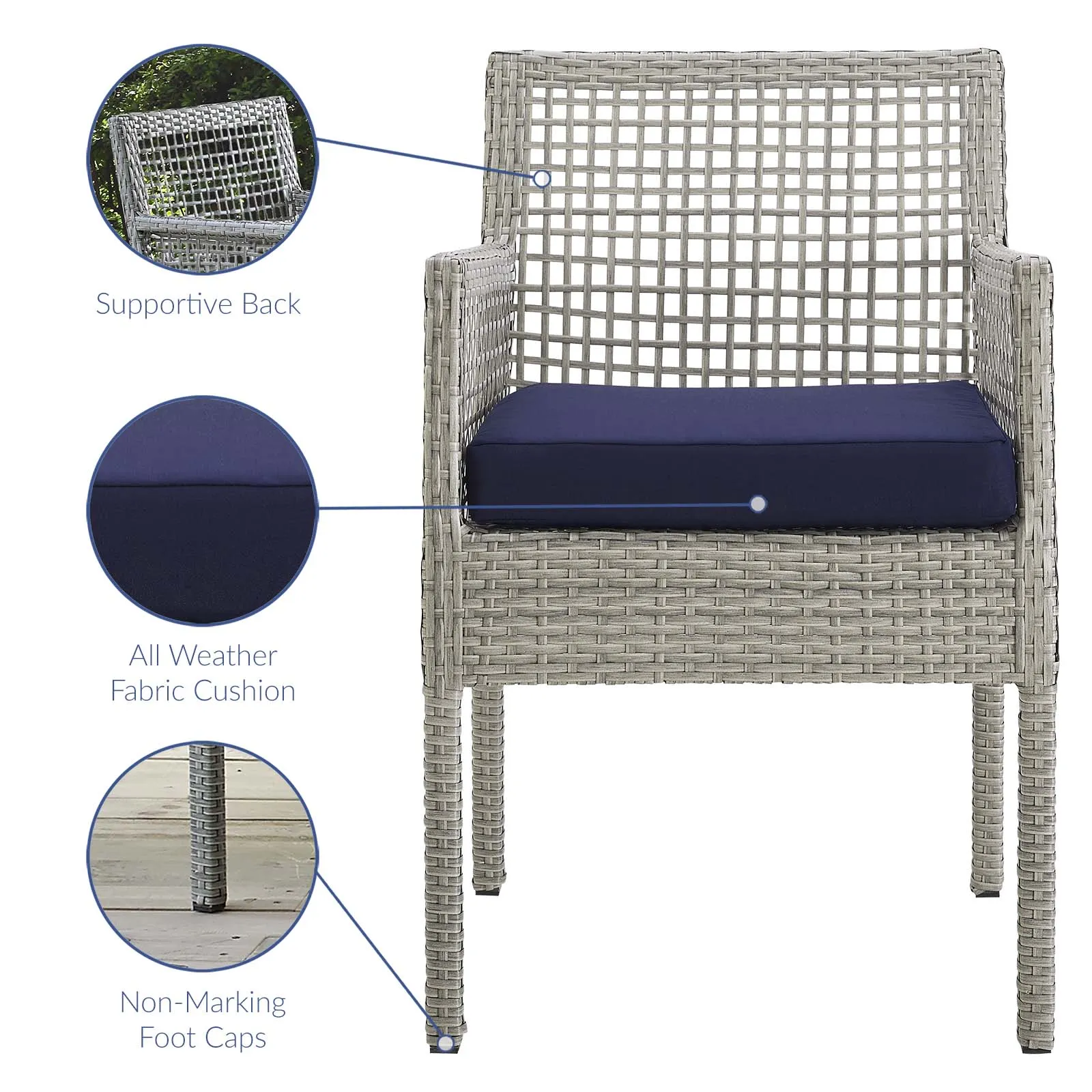 Aura Outdoor Patio Wicker Rattan Dining Armchair Gray Navy EEI-2920-GRY-NAV