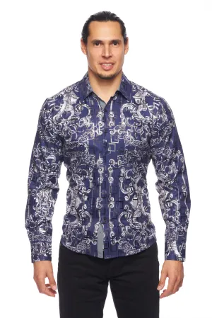 Avalon Men's Slim Fit Printed Blue Shirt