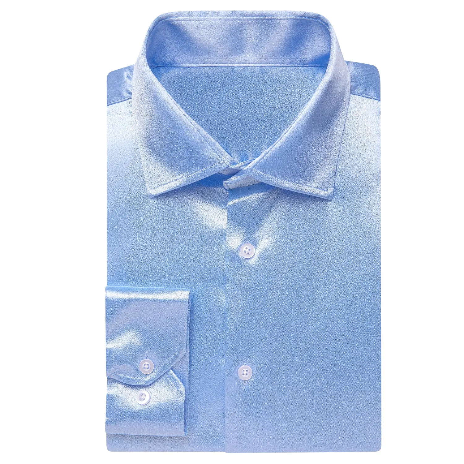 Baby Blue Solid Satin Men's Long Sleeve Shirt