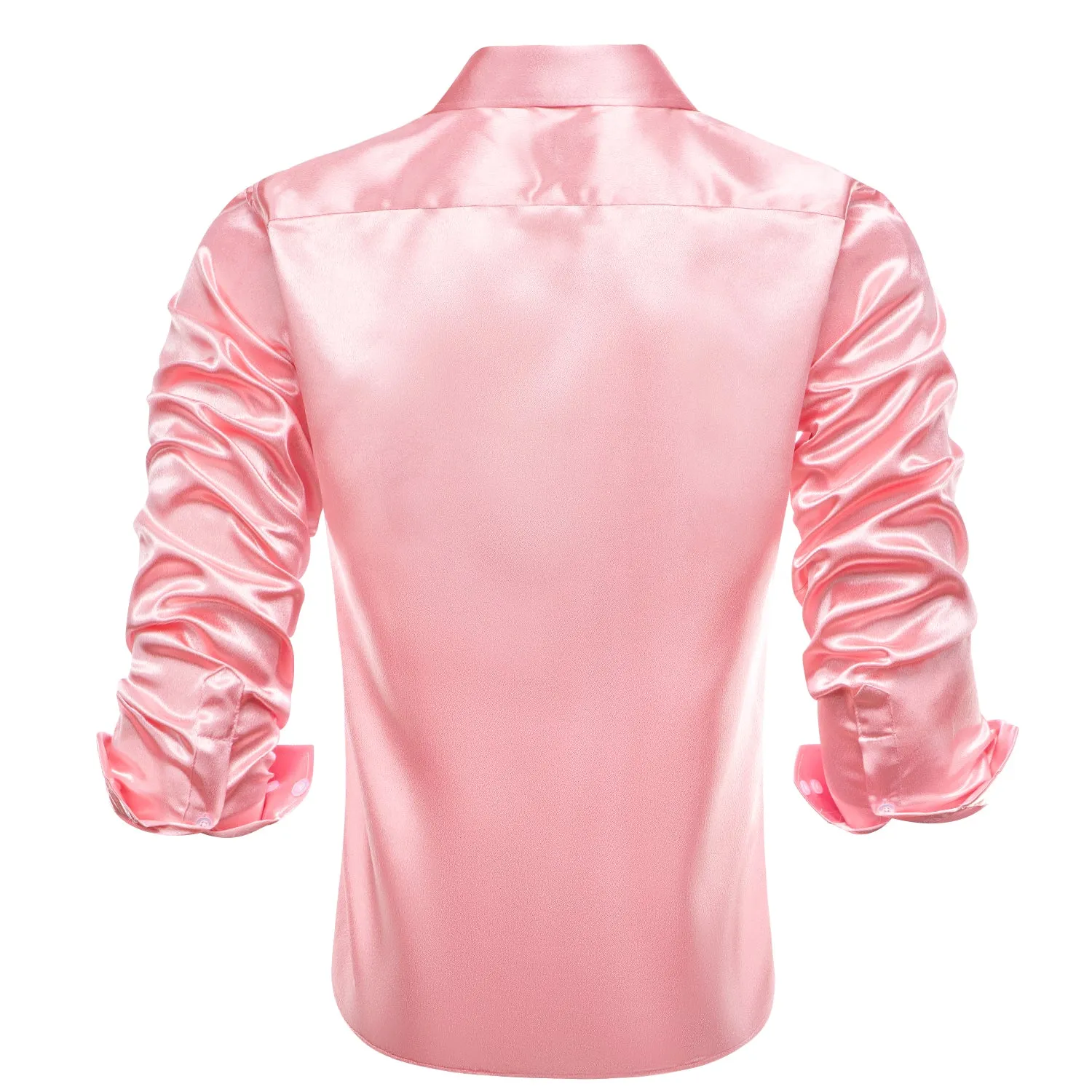 Baby Pink Satin Men's Long Sleeve Shirt