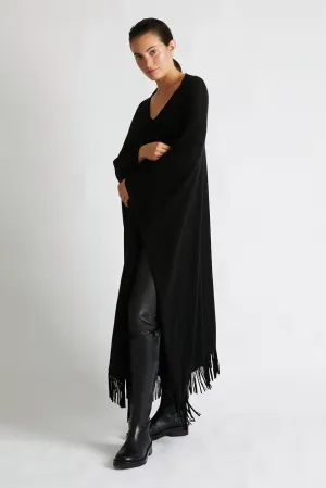   Beryll Lola Cashmere Leather Fringe Wrap | Black