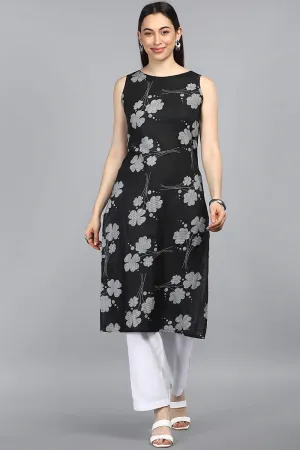 Black Floral Printed Kurta