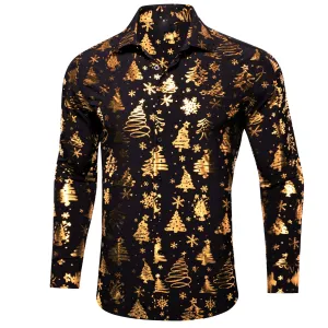 Black Golden Christmas Pattern Men Long Sleeve Shirt