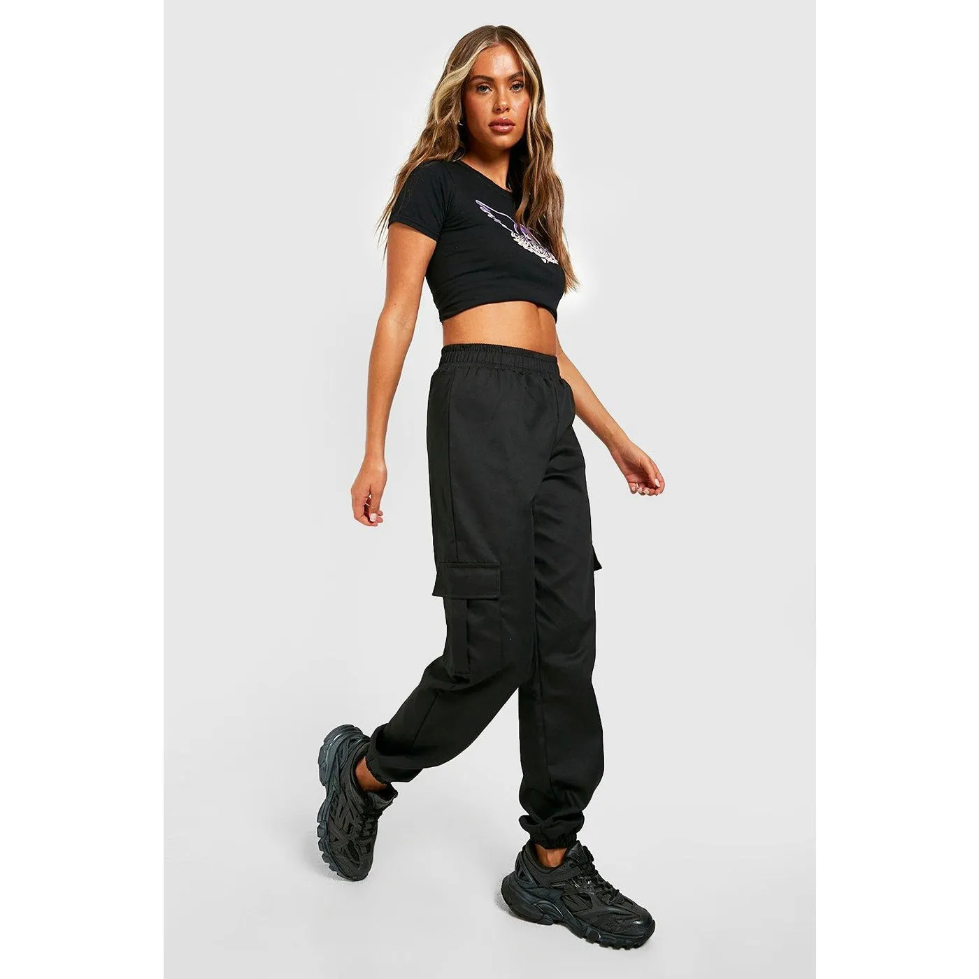 Black High Waisted Cargo Pocket Joggers