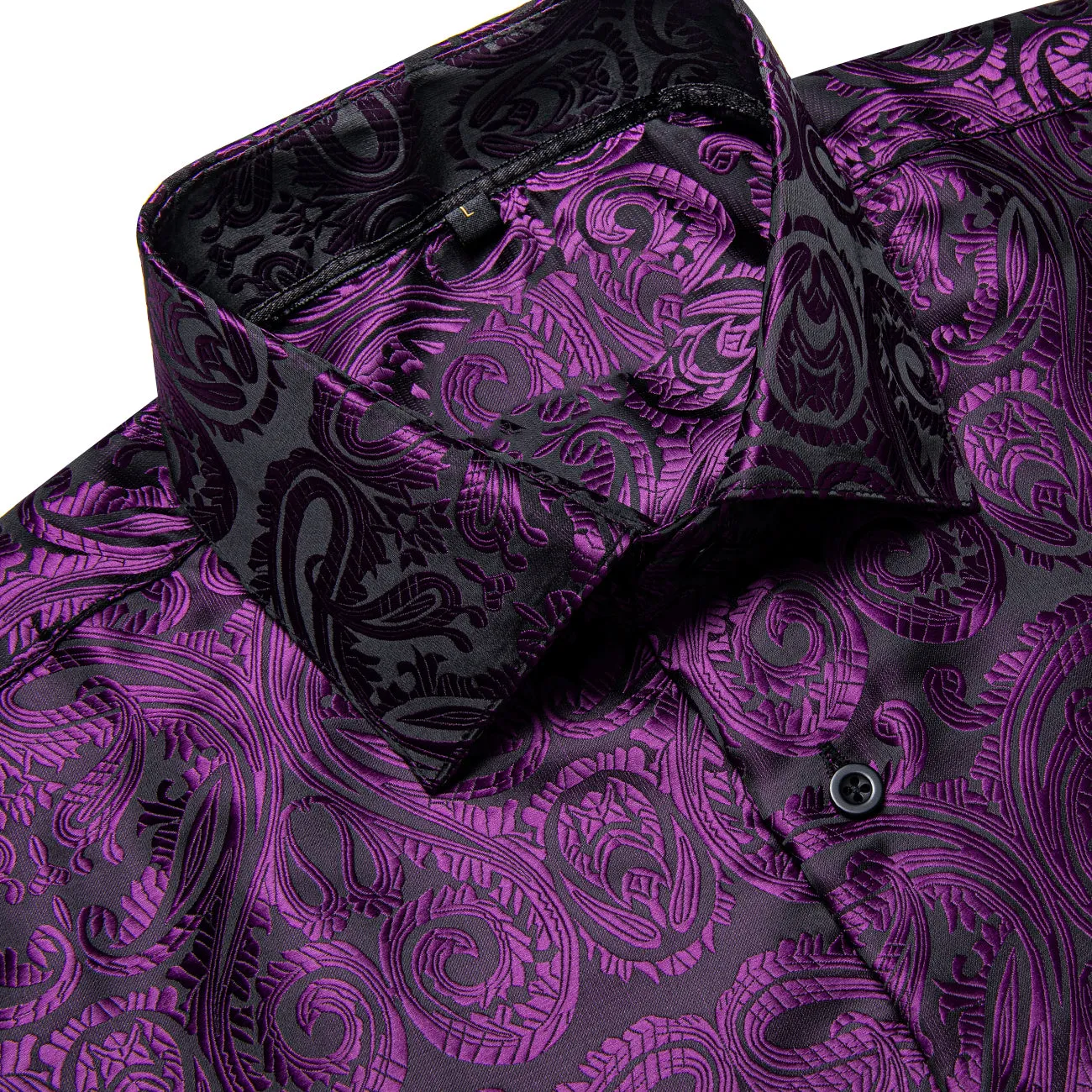 Black Purple Floral Silk Men's Long Sleeve Shirt