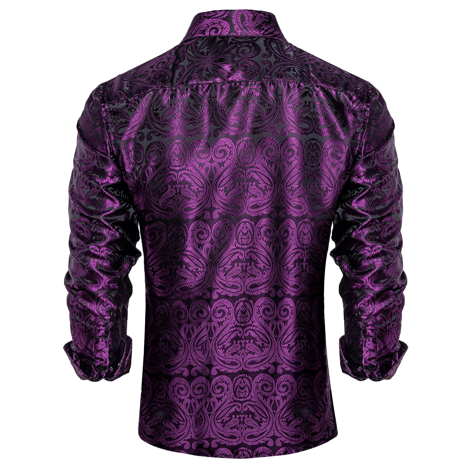 Black Purple Floral Silk Men's Long Sleeve Shirt