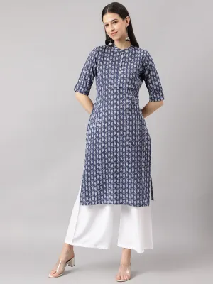 Blue And Gray Cotton Katha Work Straight Kurta