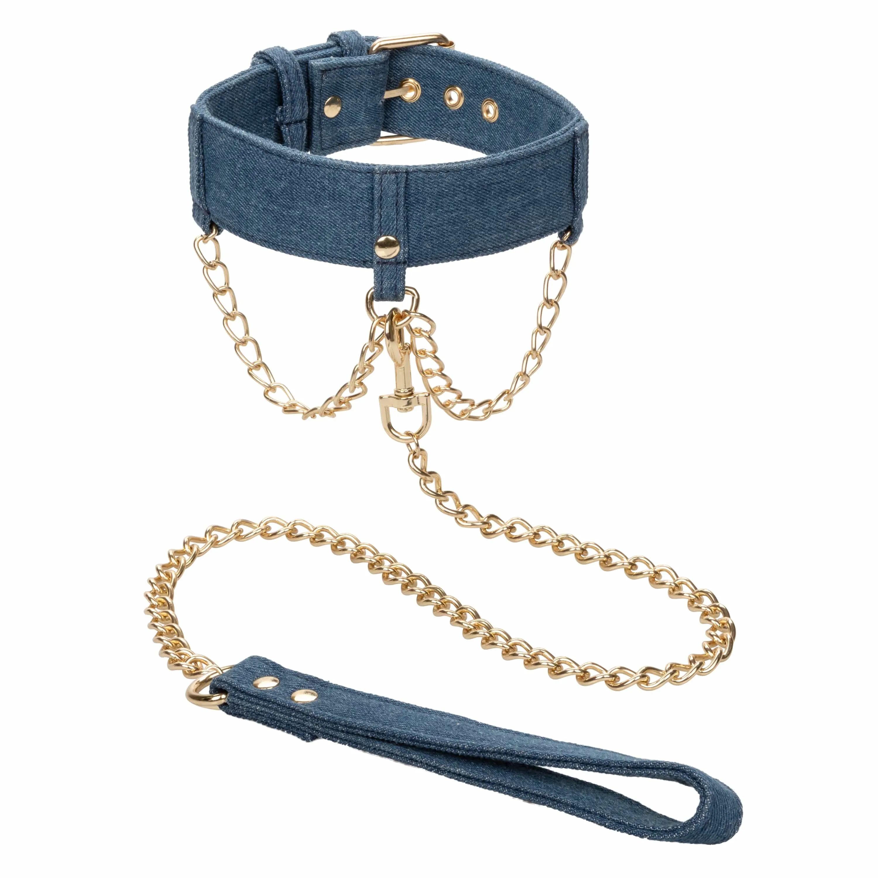 California Exotics - Ride 'em Premium Denim Collection Collar with Leash (Blue)