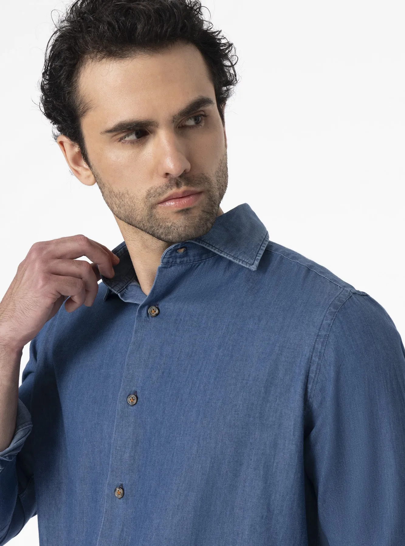 Camicia Regular con collo francese in denim - Elmsworth