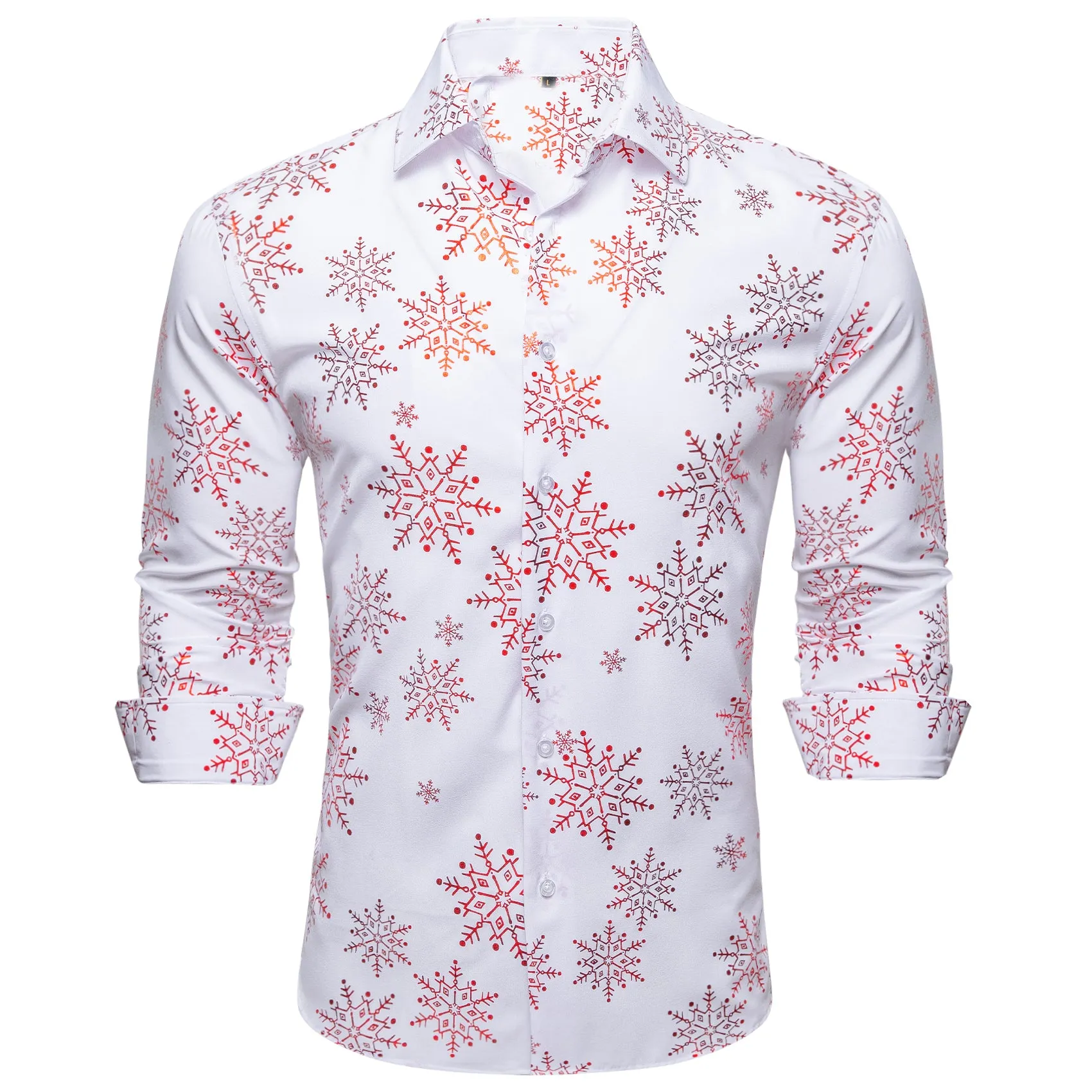 Christmas White with Pink Snowflake Floral Men's Long Sleeve Shirt