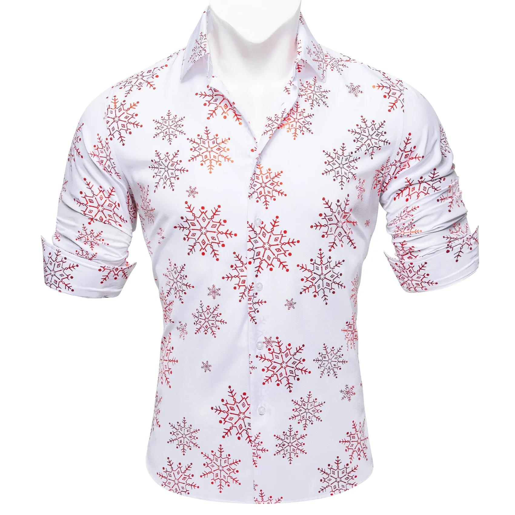 Christmas White with Pink Snowflake Floral Men's Long Sleeve Shirt