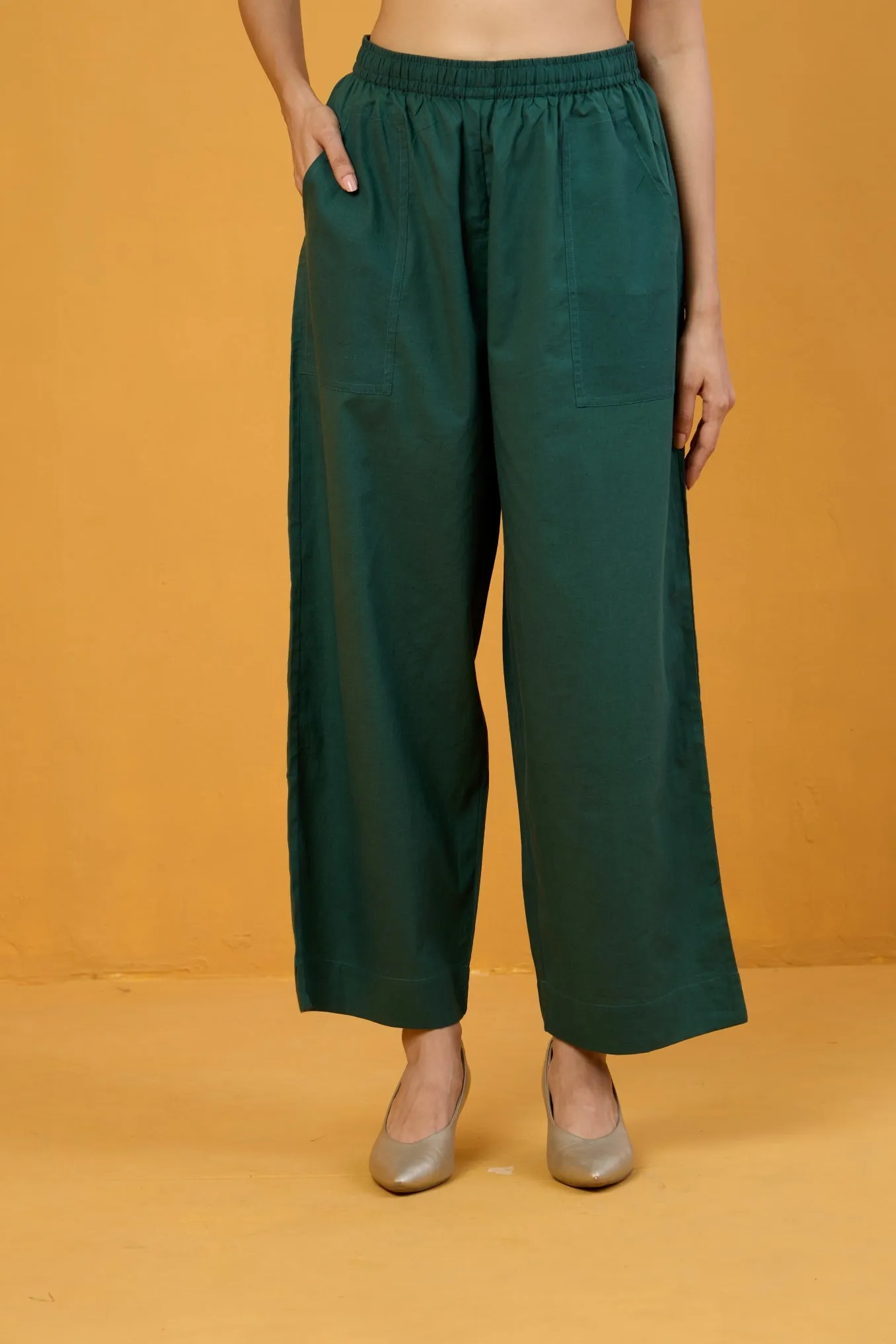 comfort fit cotton pants - grass green