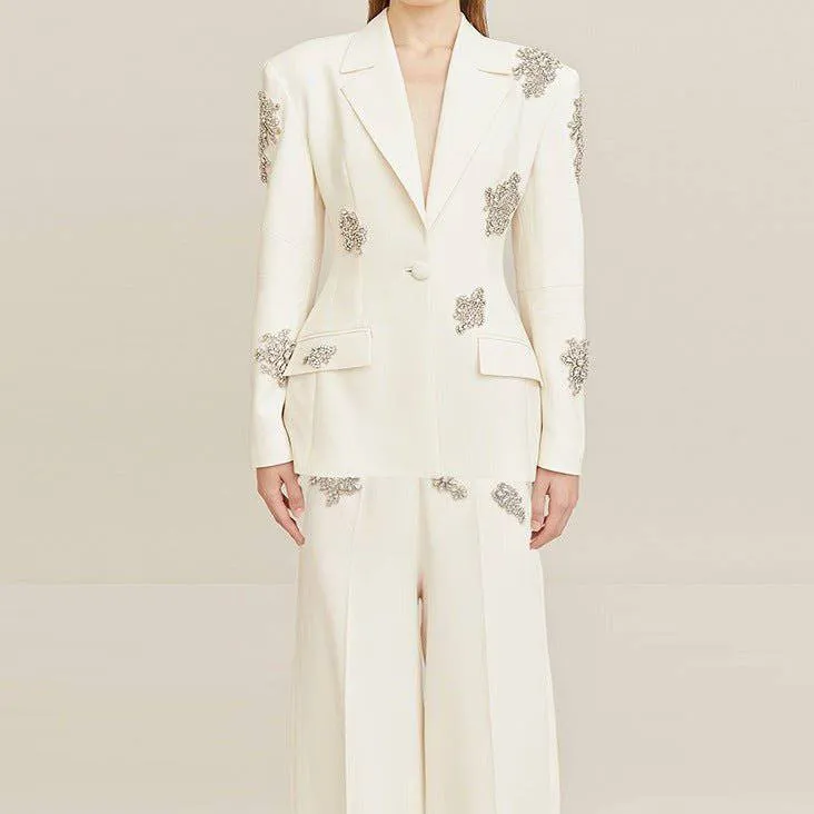 Connie Beaded Blazer Suit And Wide-Leg Wedding Pantsuit