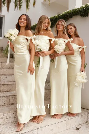 Daffodil Off Shoulder Sheath Ankle Length Bridesmaid Dress