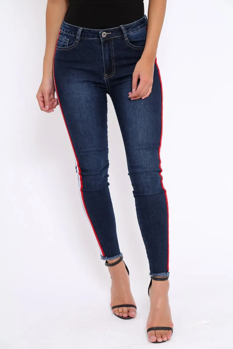 Denim Skinny Jeans with Side Stripes - Hana