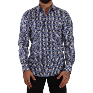 Dolce & Gabbana Slim Fit Blue Logo Cotton Shirt