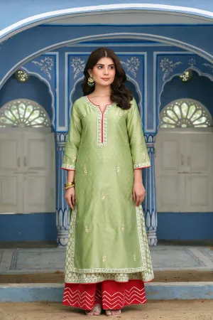 Double Layer Chanderi Kurta In Sea Green Color