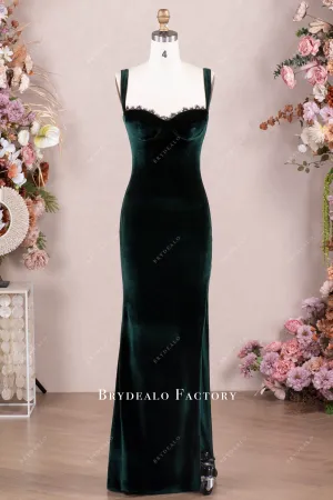 Elegant Dark Green Eyelash Lace Sweetheart Neck Prom Evening Dress