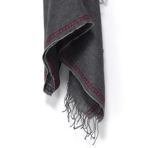 GRAY LINEN SHAWL BURGUNDY CHAIN