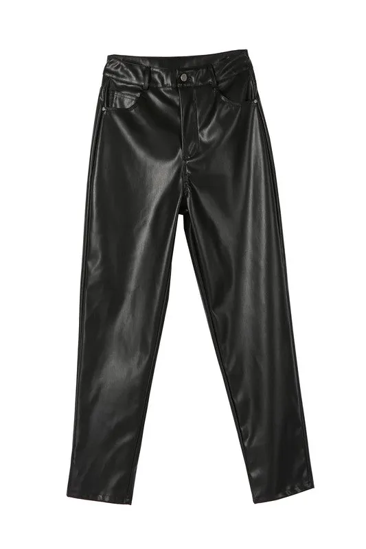 High Rise Black Vegan Leather Pants