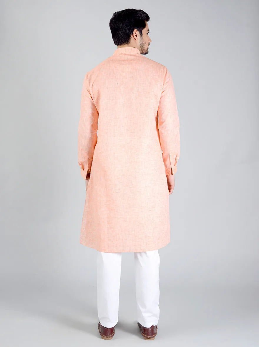 Light Peach Striped Regular fit Modi Kurta | JadeBlue