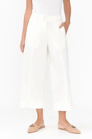 Miley White Cotton Blend Crop Pants