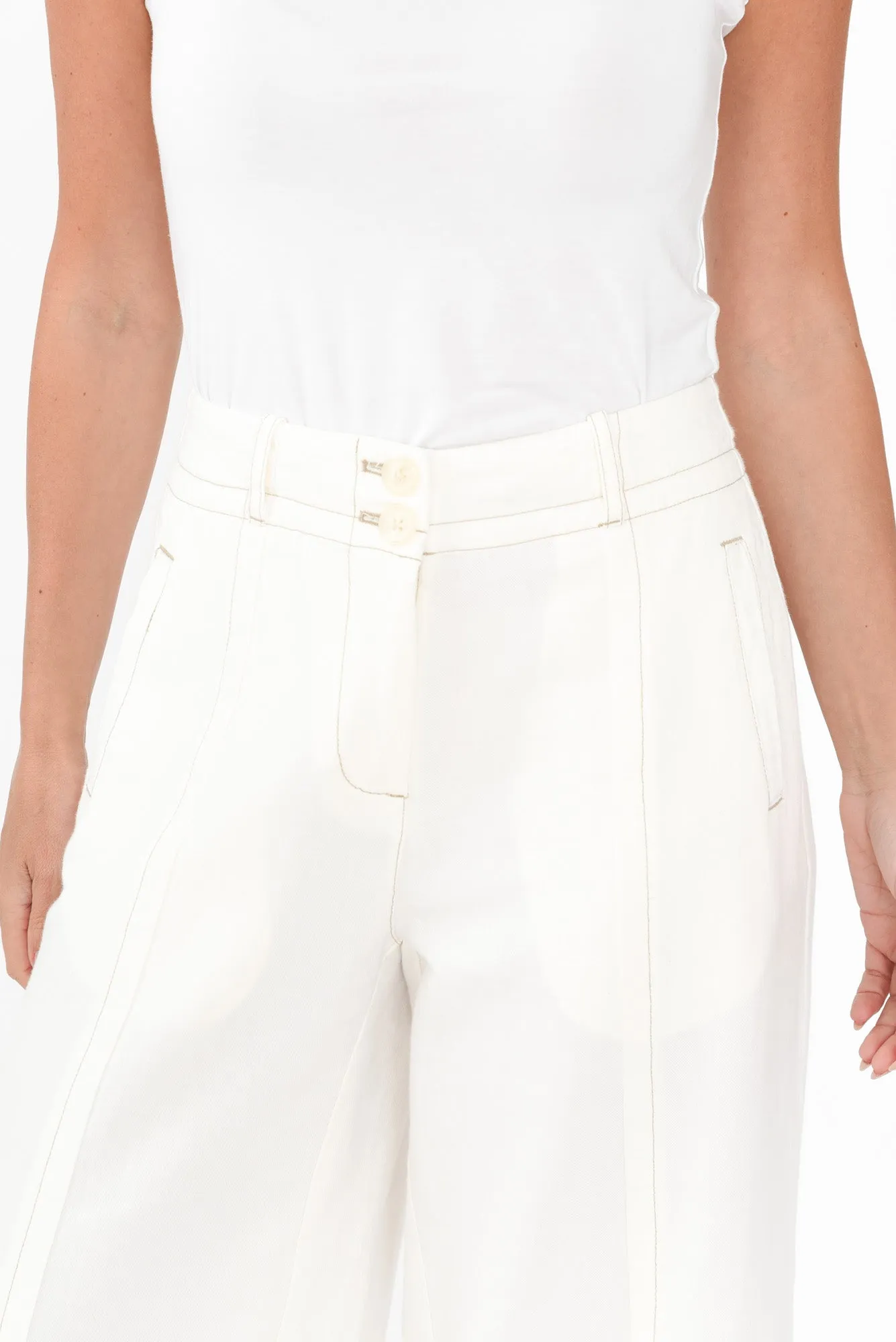 Miley White Cotton Blend Crop Pants