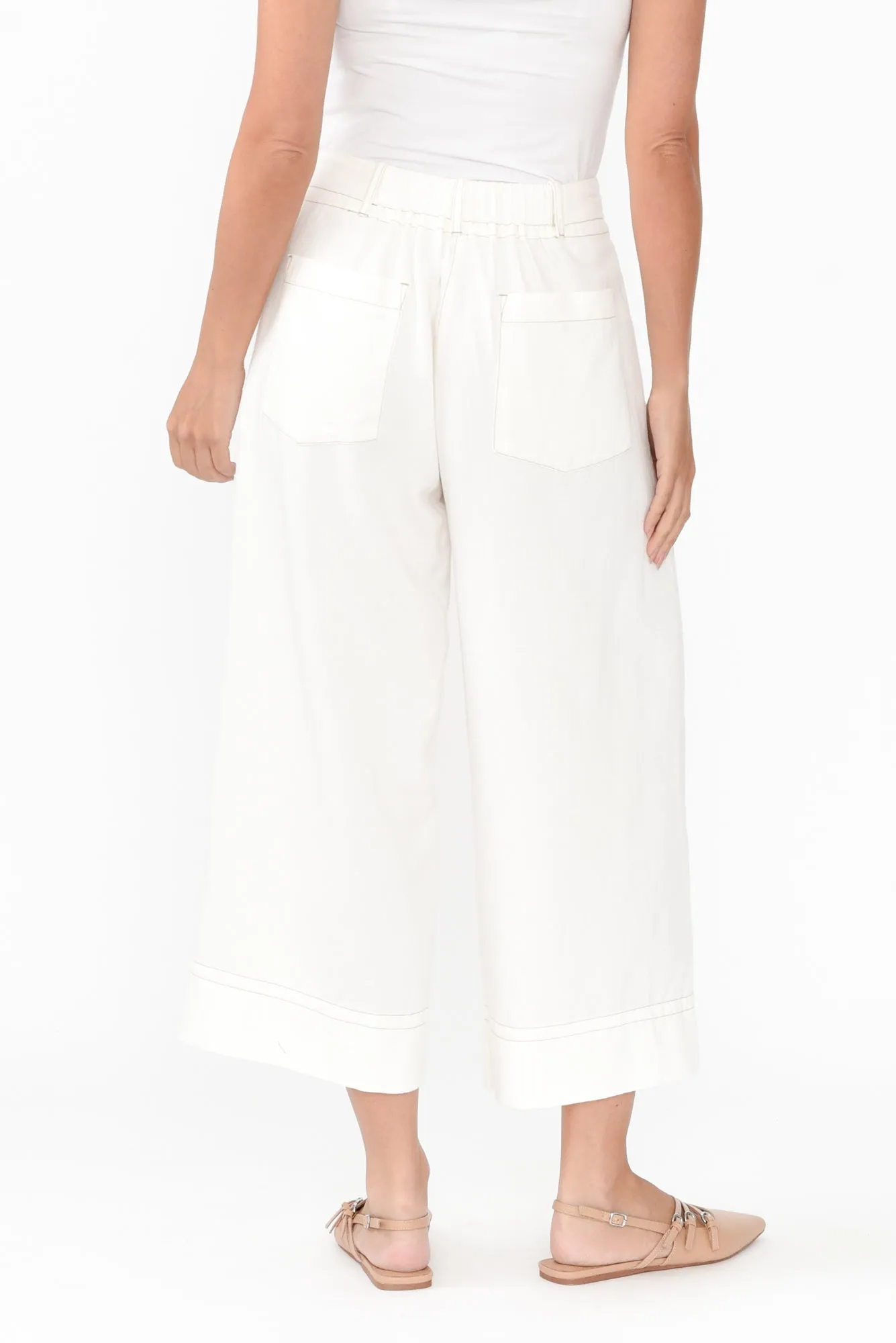 Miley White Cotton Blend Crop Pants