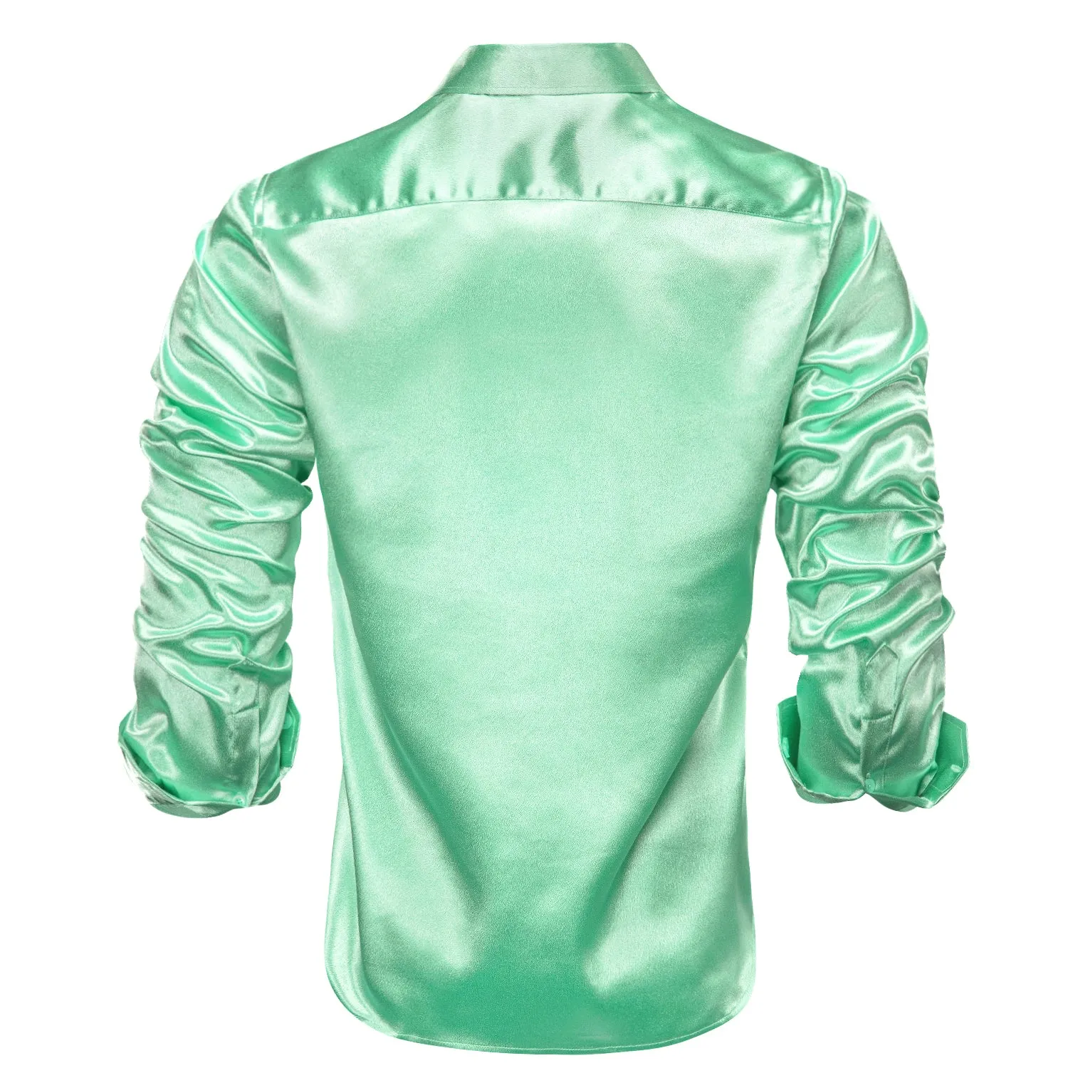 Mint Green Solid Silk Men's Long Sleeve Shirt