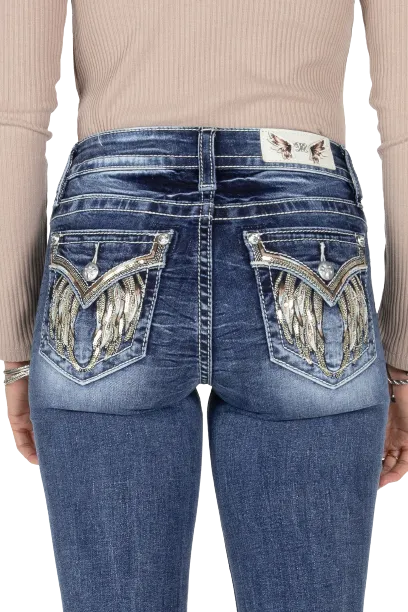 Miss Me Women's Feather Wings Bootcut Jeans