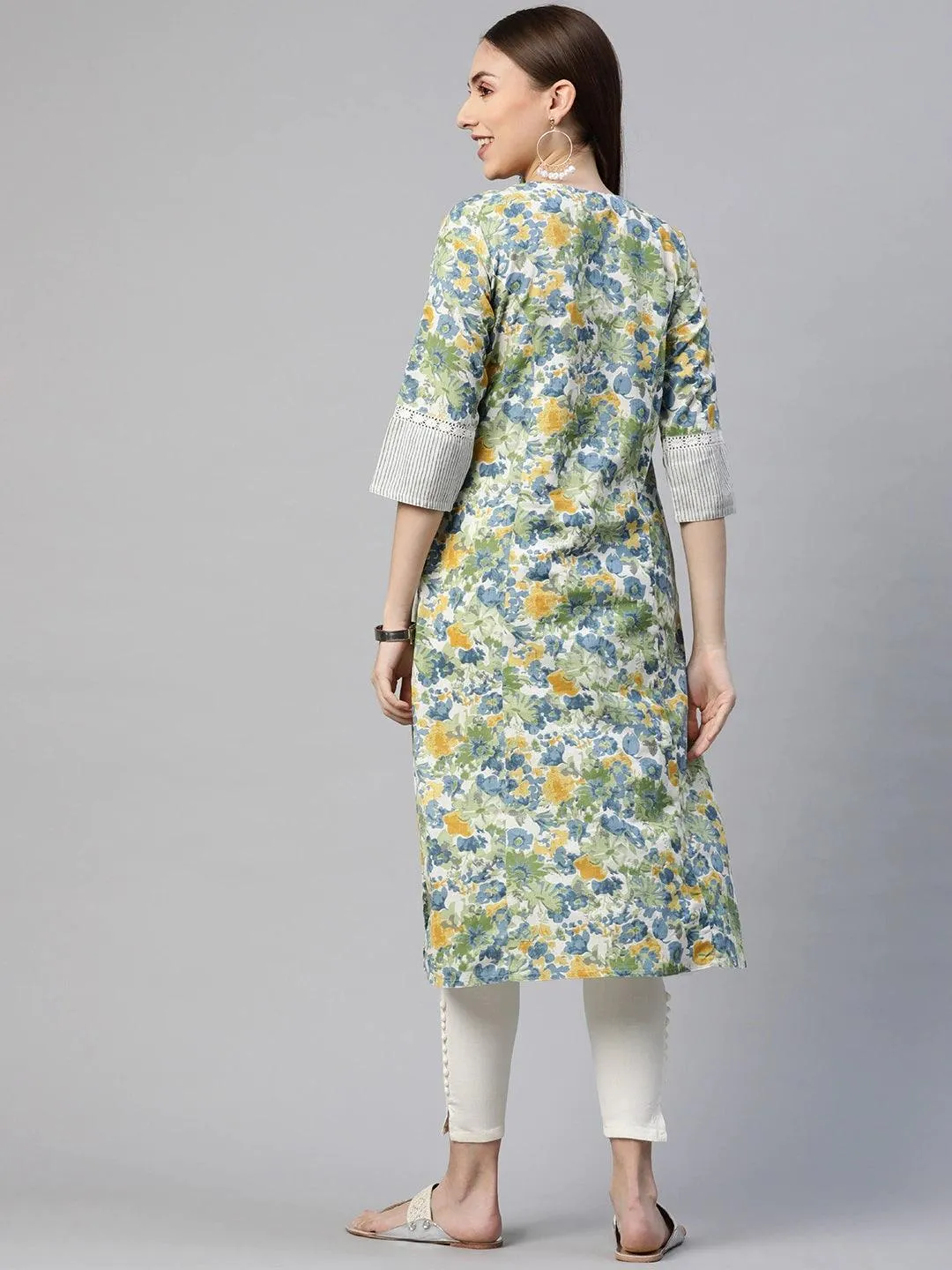 Multi Color Floral Printed Cotton Flex A-Line Kurta