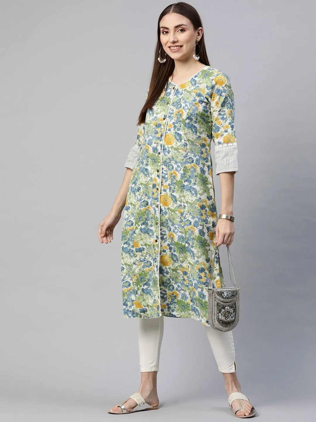 Multi Color Floral Printed Cotton Flex A-Line Kurta