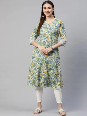 Multi Color Floral Printed Cotton Flex A-Line Kurta