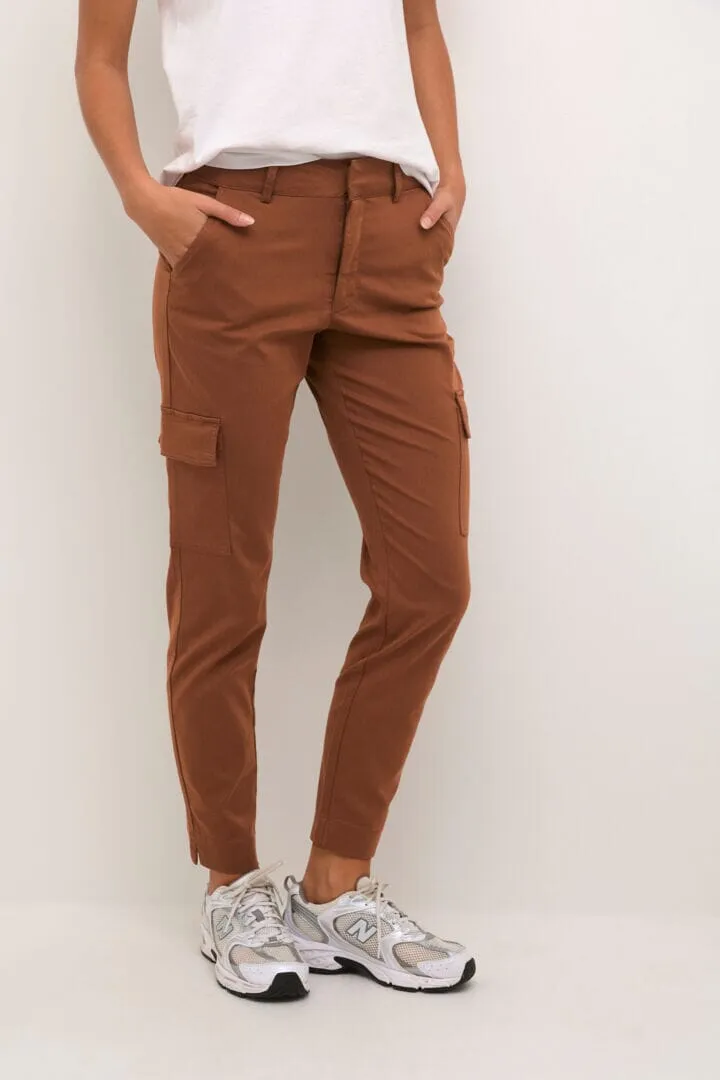 NARROW LEG ANKLE LENGTH BROWN POCKET PANT