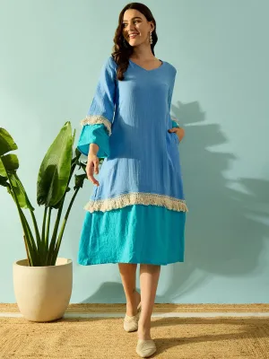 Ocean Breeze Blue Lace Flared Dress