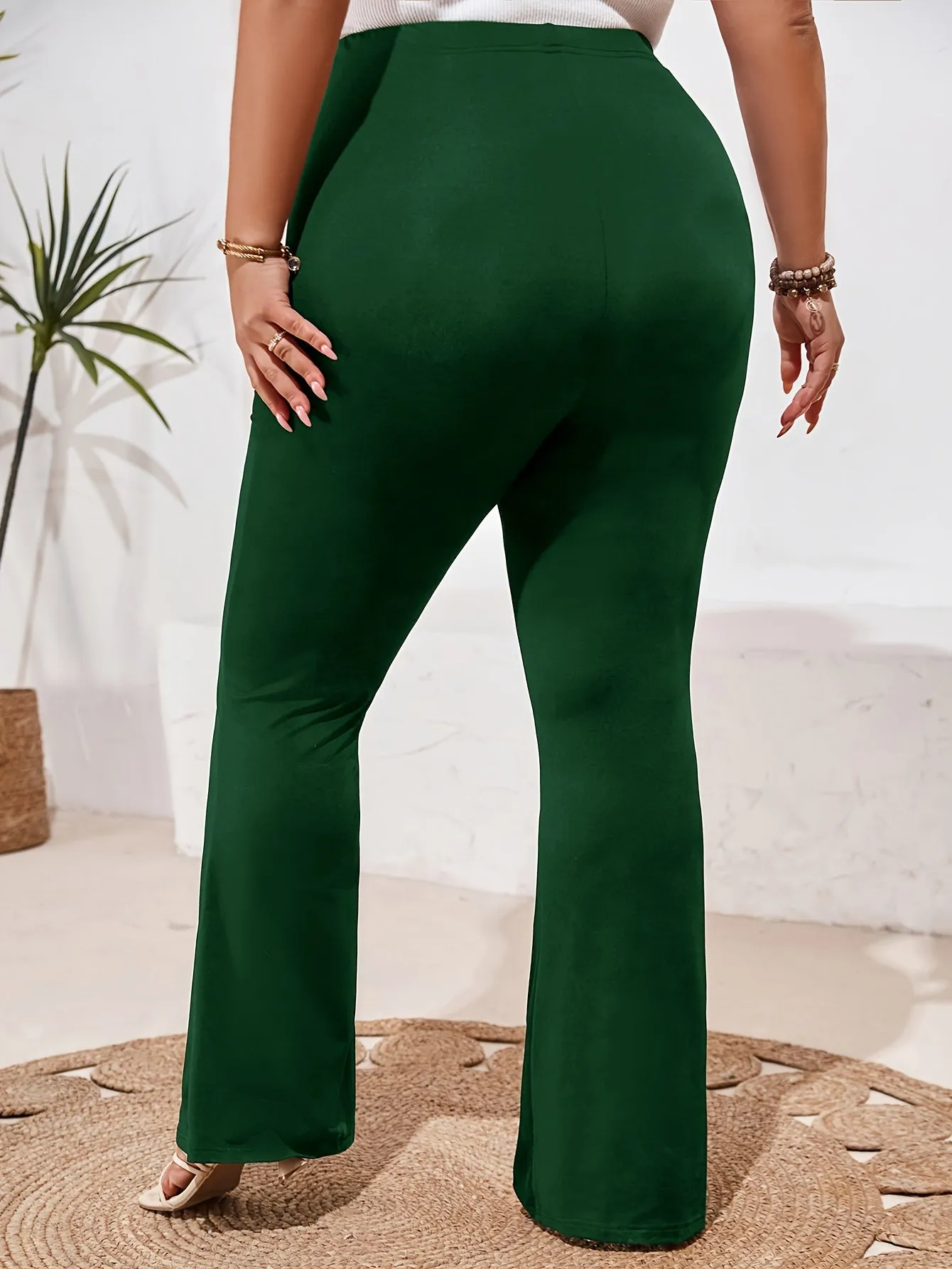 Plus Size Solid Slim Pants - Elevate Your Casual Chic with High Waist Comfort"