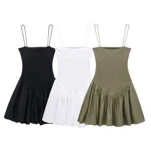 Pre Order:  Solid Low-Neck Sleeveless Slim-Fit Suspender Waist Dress