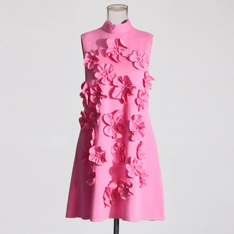 Pre Order:  Splicing 3D Flower A-Line Short Dress