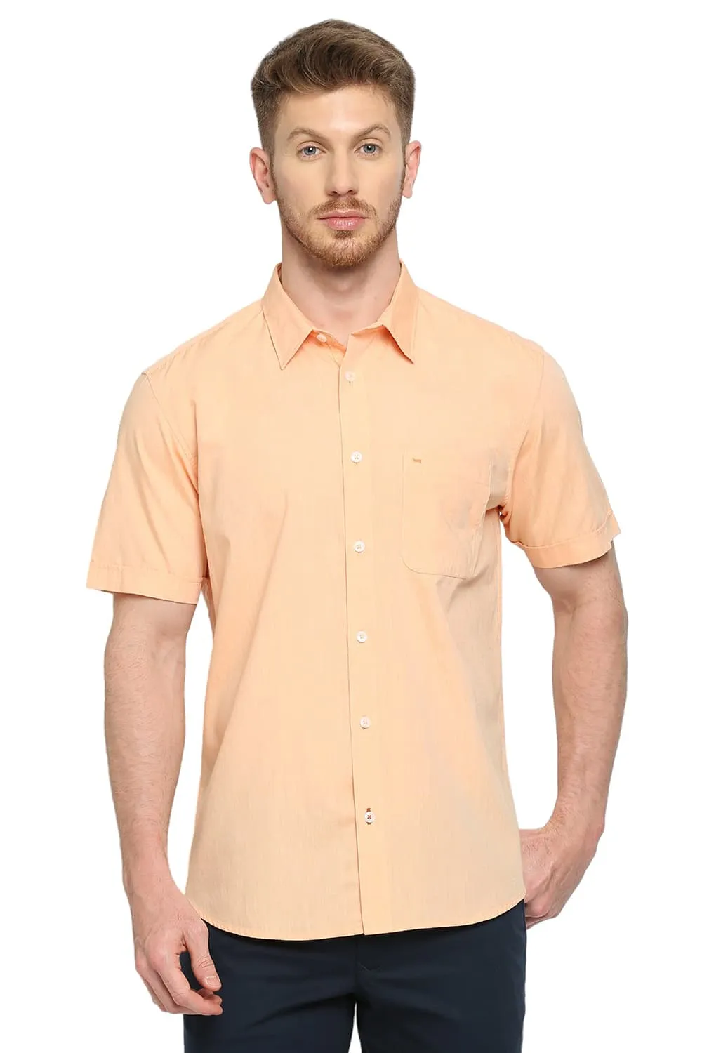 Slim Fit Cotton Polyester Viscose Halfsleeves Shirt