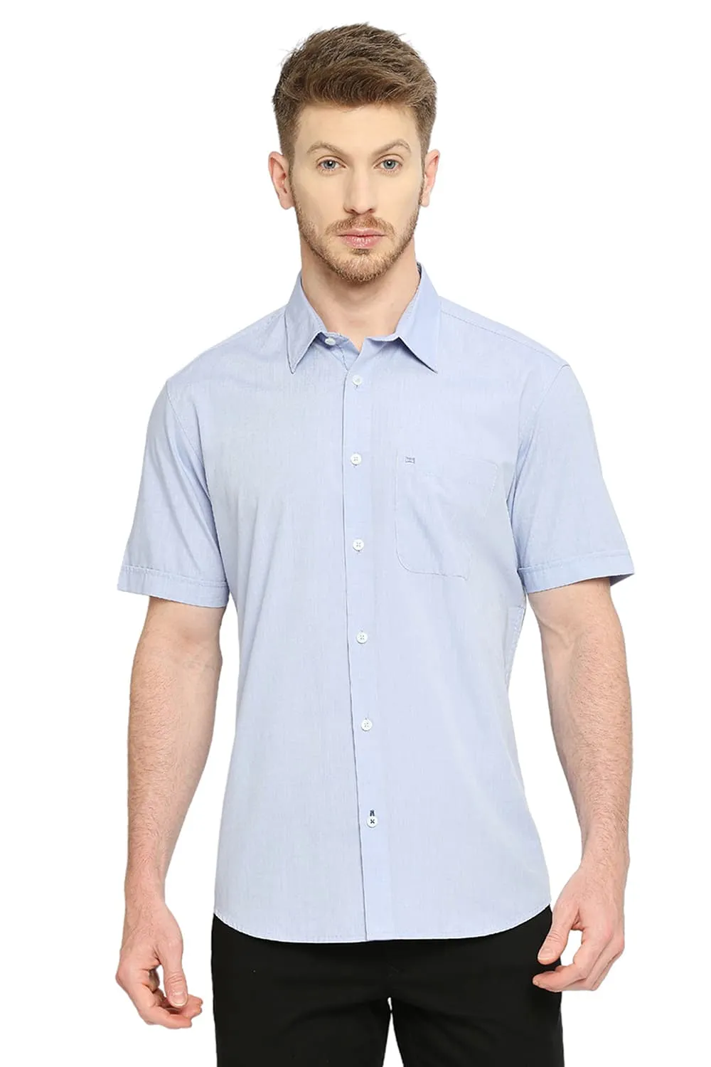 Slim Fit Cotton Polyester Viscose Halfsleeves Shirt