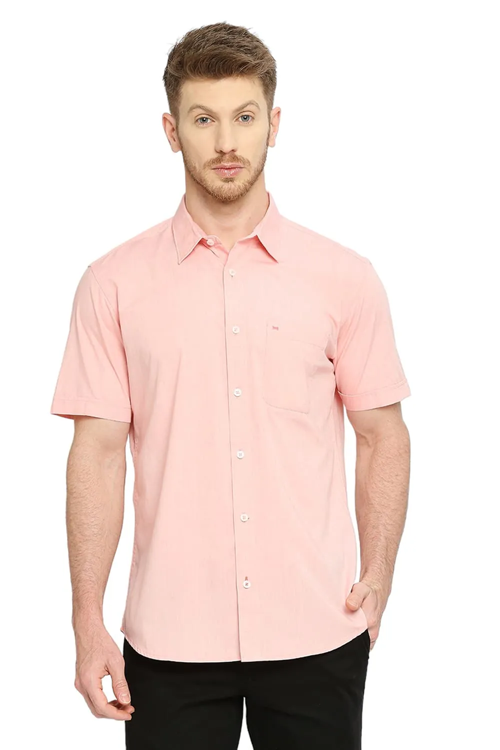 Slim Fit Cotton Polyester Viscose Halfsleeves Shirt