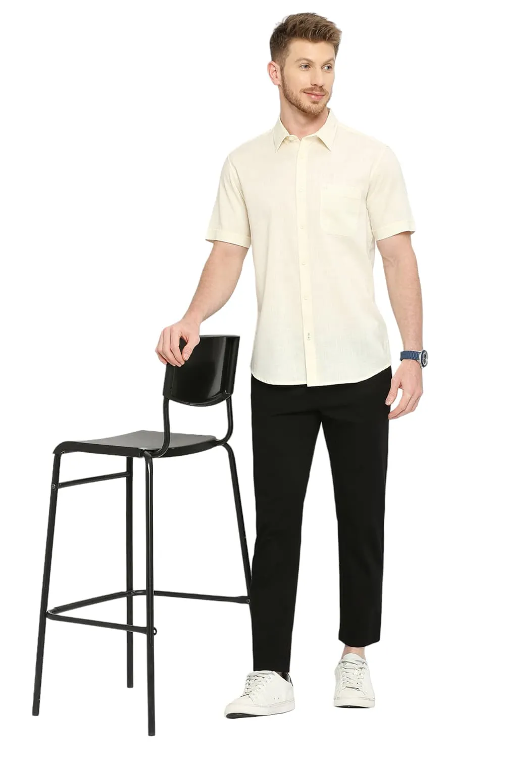 Slim Fit Cotton Slub Twill Halfsleeves Shirt