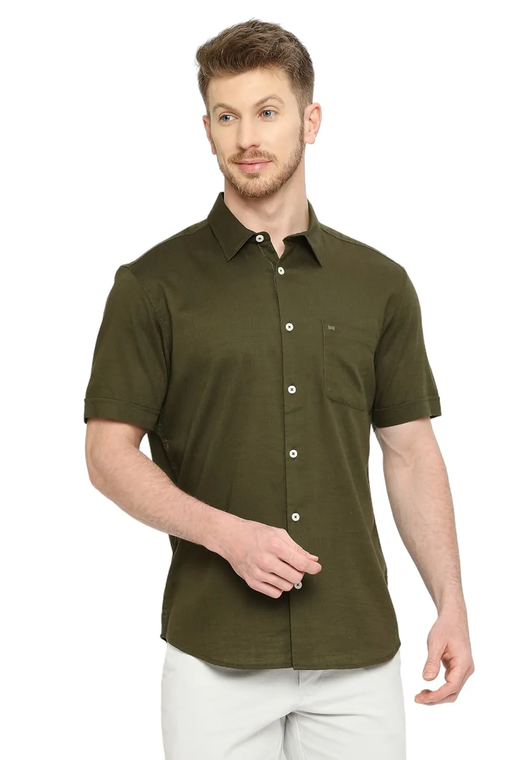 Slim Fit Cotton Slub Twill Halfsleeves Shirt