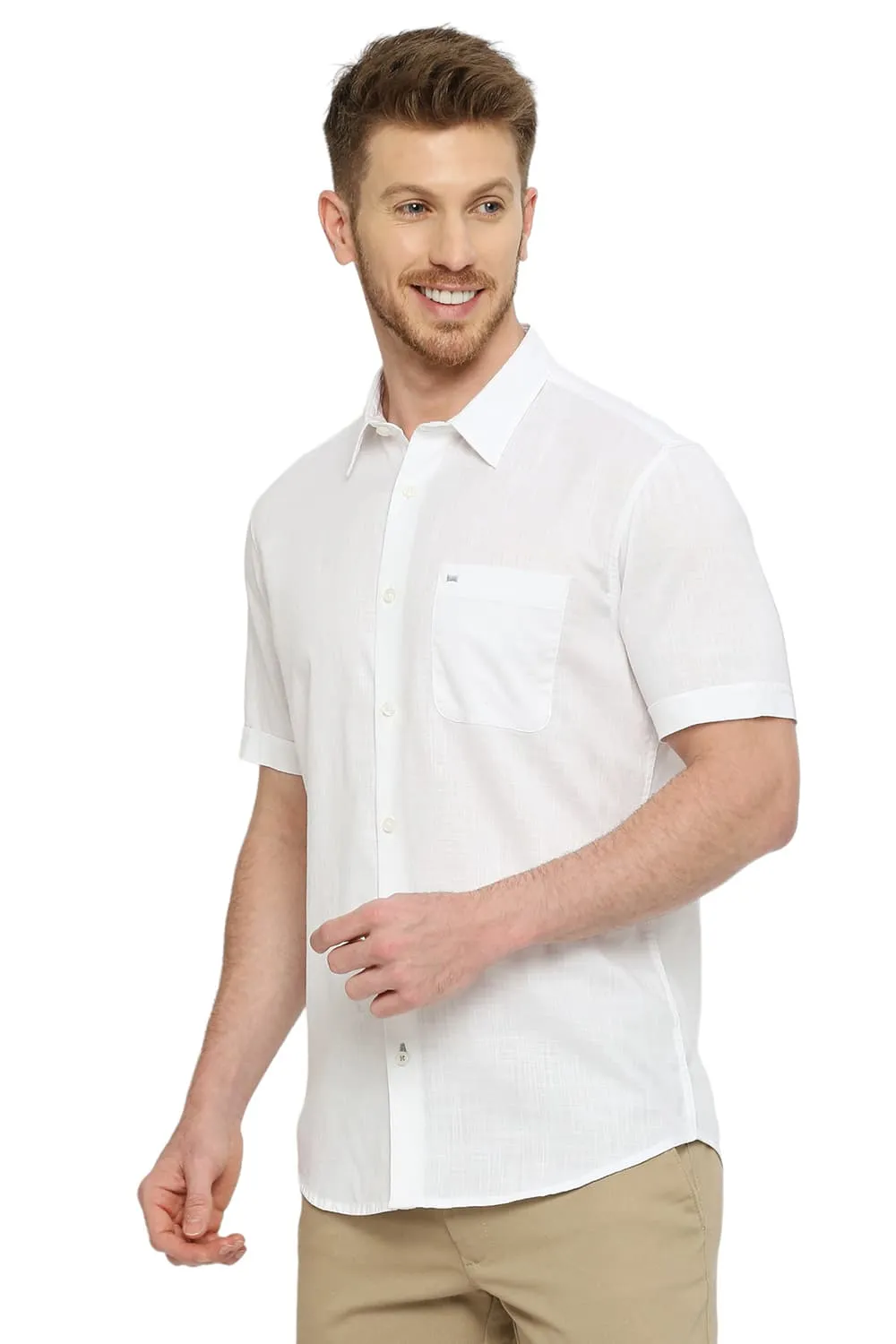 Slim Fit Cotton Slub Twill Halfsleeves Shirt