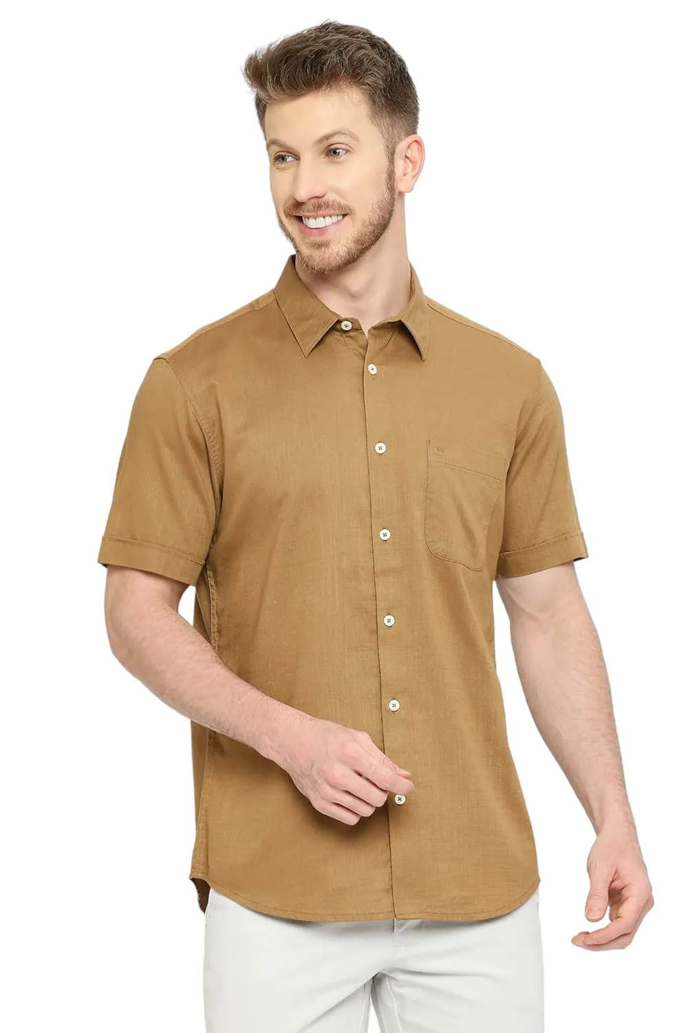 Slim Fit Cotton Slub Twill Halfsleeves Shirt