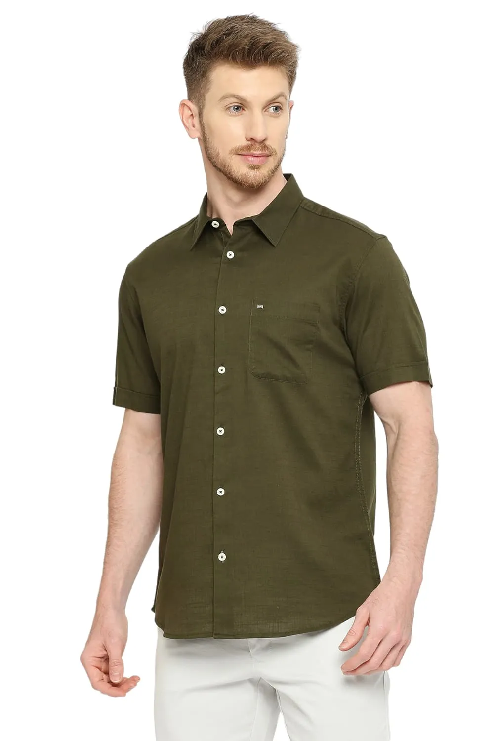 Slim Fit Cotton Slub Twill Halfsleeves Shirt