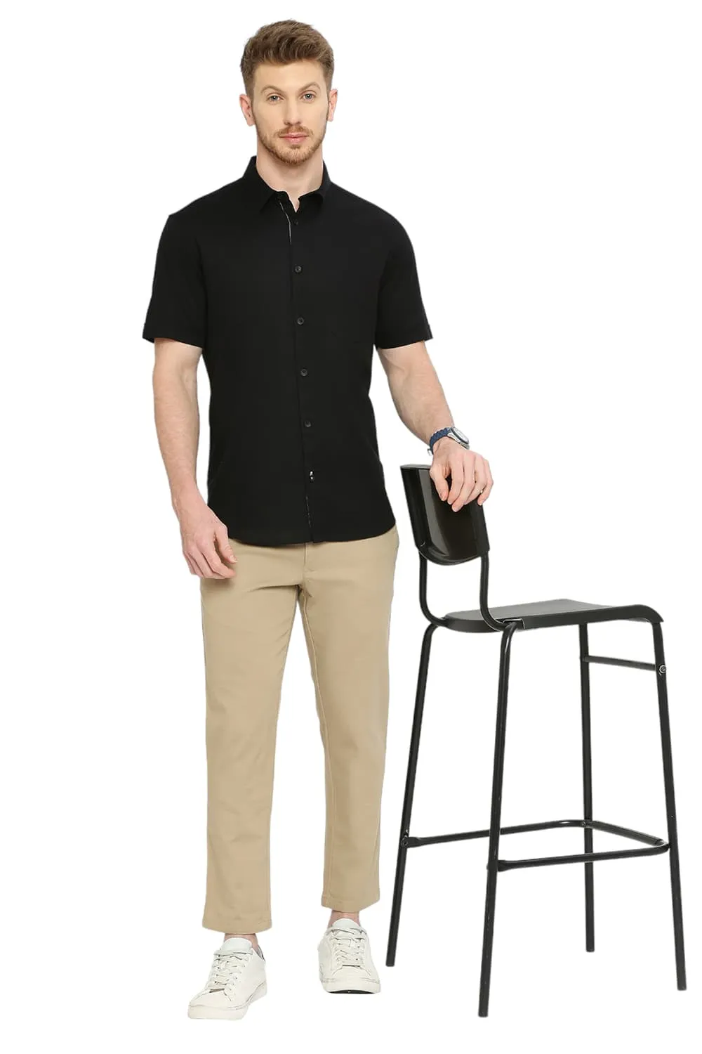 Slim Fit Cotton Slub Twill Halfsleeves Shirt